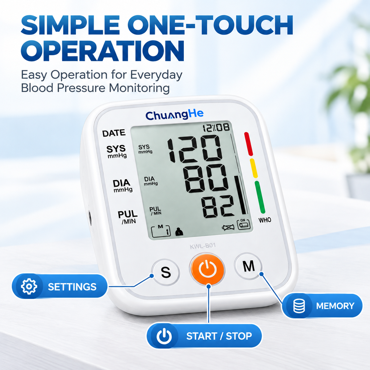 ChuangHe Arm Type Electronic Blood Pressure Monitor Irregular Heartbeat Detection